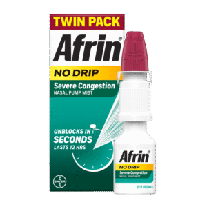 Afrin No Drip Severe Congestion Pump Mist Nasal Spray, 2-15 mL Bottles