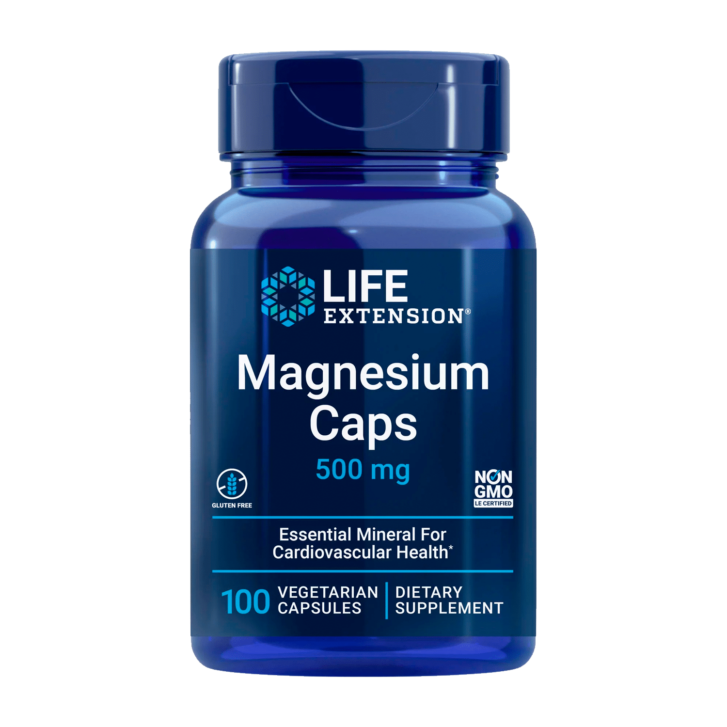 Life Extension Magnesium Caps, 500 mg - Essential Mineral Blend for Cardiovascular & Whole-Body Health - Gluten-Free, Non-GMO, Vegetarian - 100 Vegetarian Capsules