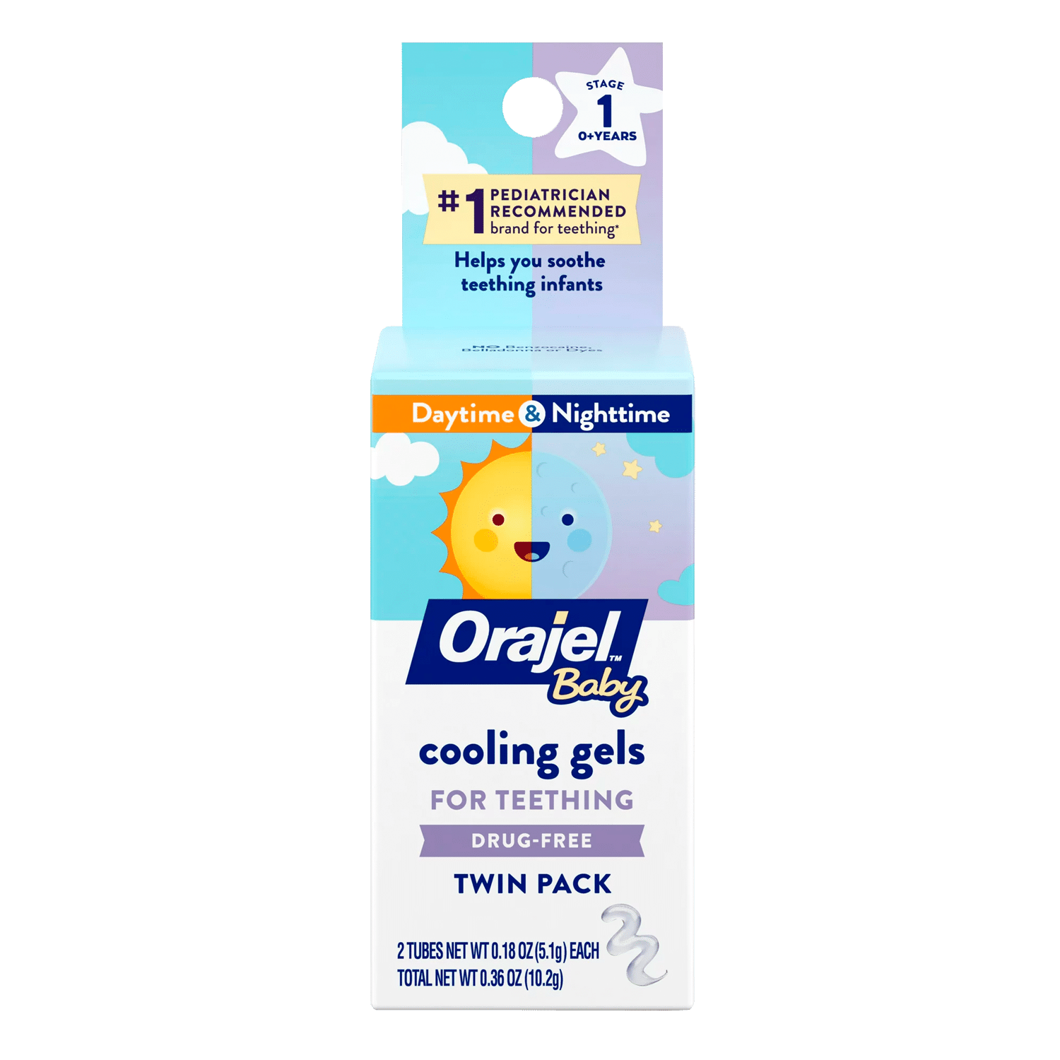 Orajel Baby Daytime & Nighttime Cooling Gels for Teething, Drug-Free, #1 Pediatrician Recommended Brand for Teething*, Two 0.18oz Tubes