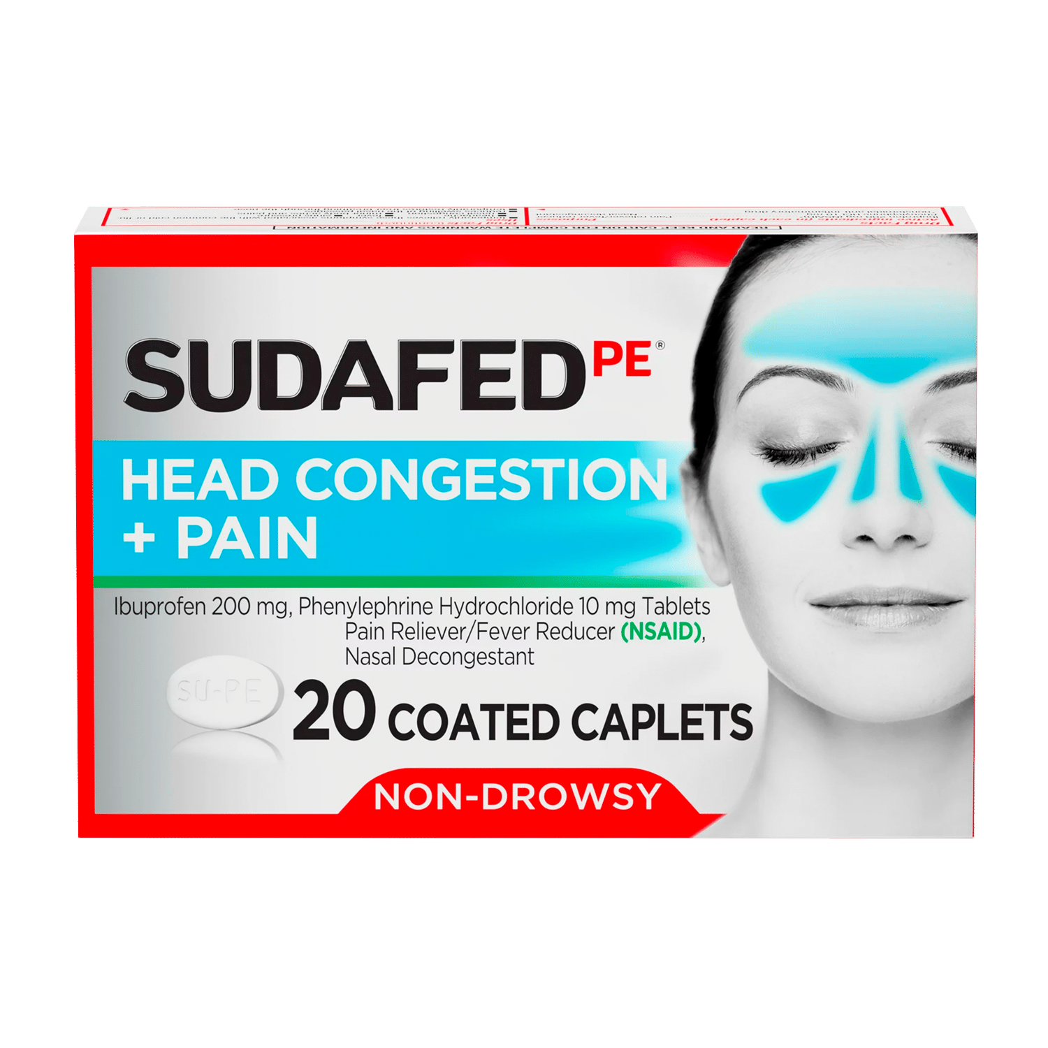 Sudafed PE Non-Drowsy Head Congestion + Pain Relief Caplets, 20 ct