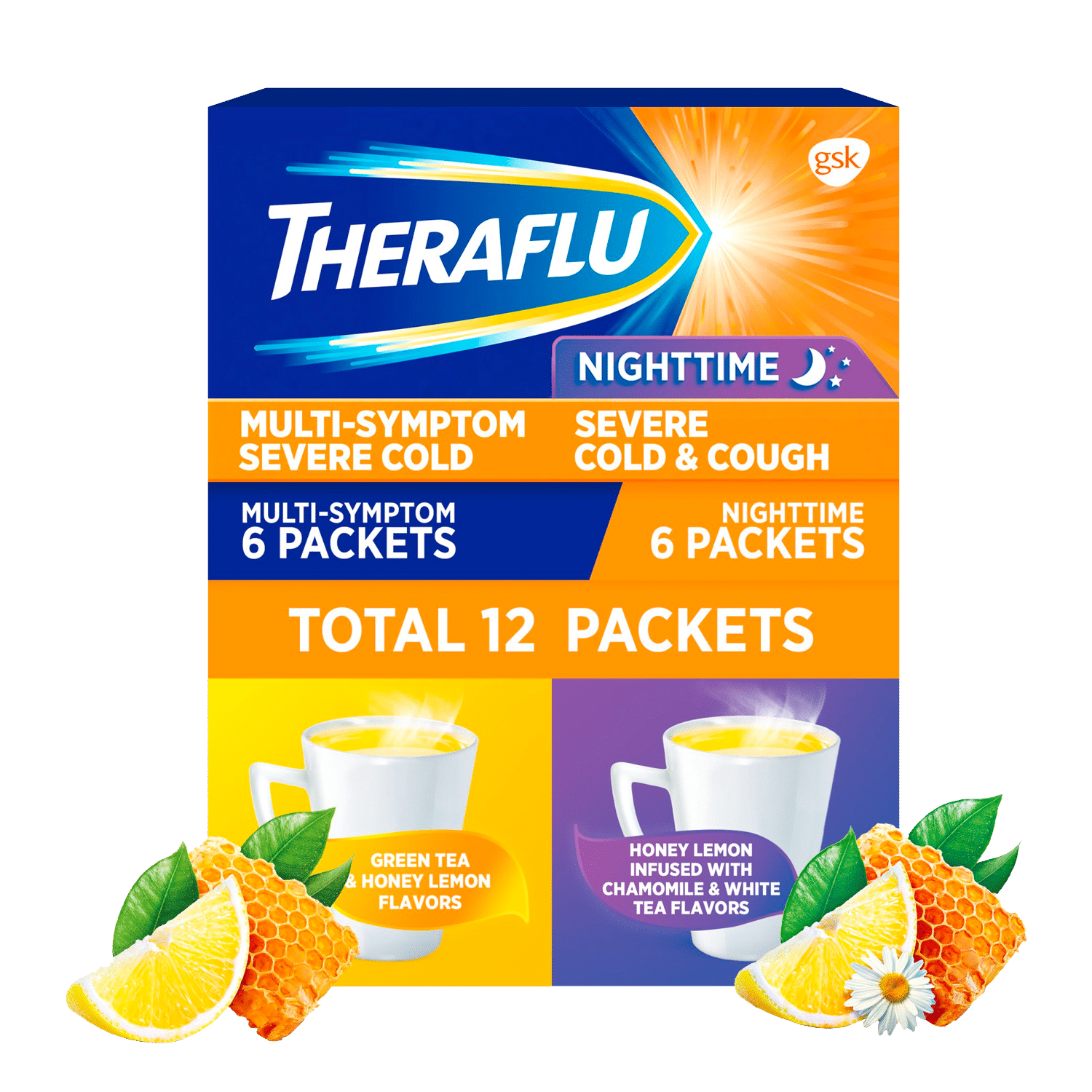Theraflu Severe Cold, Flu and Cough Relief Powder, Tea Infused, 12 Packets